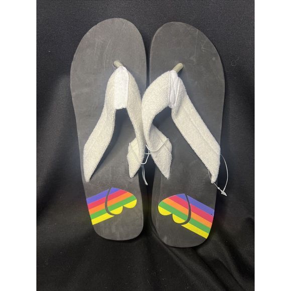 Womans sandals, flip flop, size L (10-11), heart and raindbow - Picture 1 of 6
